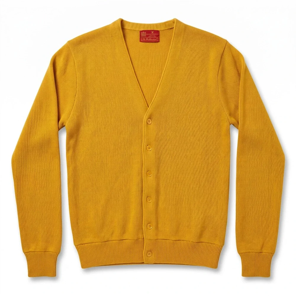 Sears Kings Road Cardigan Mens Medium Yellow Excellent Vintage Orlon V-Neck